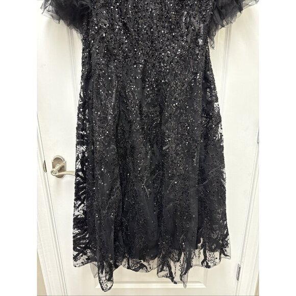 MAC DUGGAL Size 22 Black 20477 Flutter Sleeve Embellished Cocktail Midi Dress - Picture 6 of 10